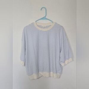 La Miel Blue Stripe Knit Top Cotton Stretch Casual NEW Size Small